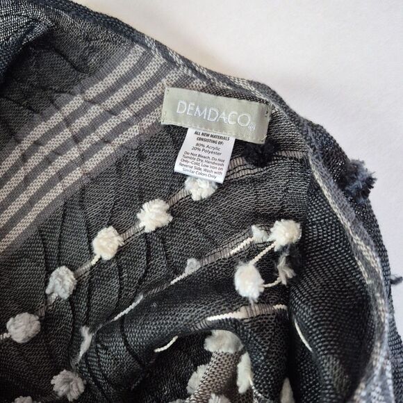 Demdaco Black White Fringe Lightweight Pullover Poncho Womens One Size - Picture 5 of 9